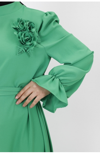 Gül Detayli Salaş Elbise 1028-02 Yeşil