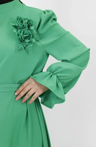 Gül Detayli Salaş Elbise 1028-02 Yeşil