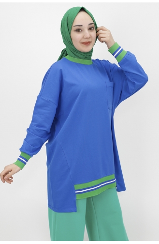 İki İplik Kumaş Lastik Detayli Sweat 10273-01 Saks