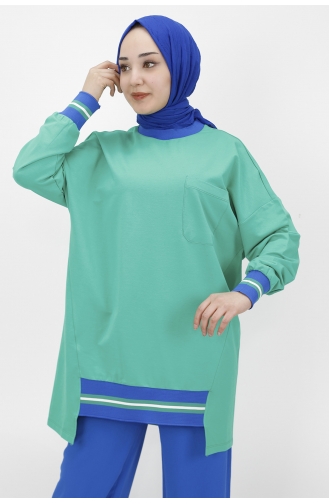 İki İplik Kumaş Lastik Detayli Sweat 10273-03 Yeşil