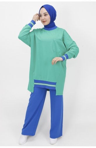 İki İplik Kumaş Lastik Detayli Sweat 10273-03 Yeşil