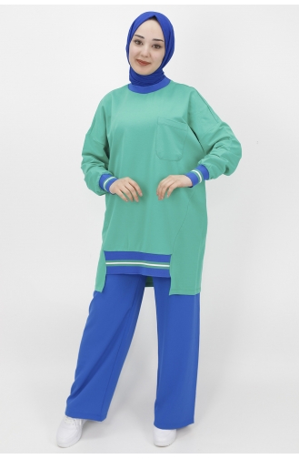 İki İplik Kumaş Lastik Detayli Sweat 10273-03 Yeşil