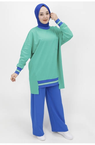 İki İplik Kumaş Lastik Detayli Sweat 10273-03 Yeşil