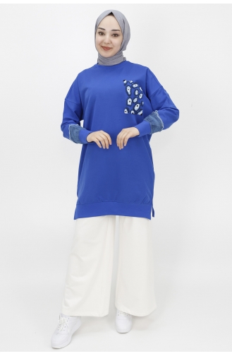 İki İplik Kumaş Nazar Boncuk Nakiş Detayli Sweat Tunik 23012-03 Saks