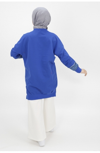 İki İplik Kumaş Nazar Boncuk Nakiş Detayli Sweat Tunik 23012-03 Saks