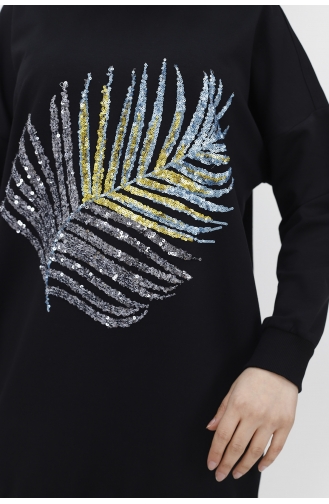 İki İplik Kumaş Pul Detayli Sweat Tunik 23010-04 Siyah