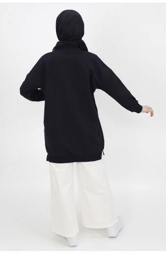İki İplik Kumaş Pul Detayli Sweat Tunik 23010-04 Siyah