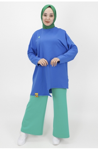 İki İplik Kumaş Rozet Detayli Tunik Sweat 10238-04 İndigo