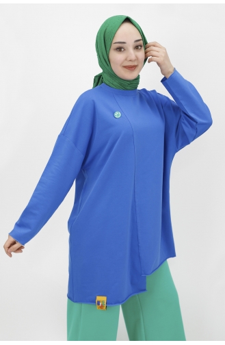 İki İplik Kumaş Rozet Detayli Tunik Sweat 10238-04 İndigo