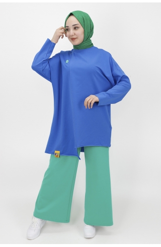 İki İplik Kumaş Rozet Detayli Tunik Sweat 10238-04 İndigo