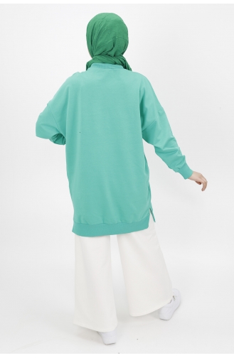 İki İplik Kumaş Taş Detayli Tunik Sweat 10208-01 Yeşil
