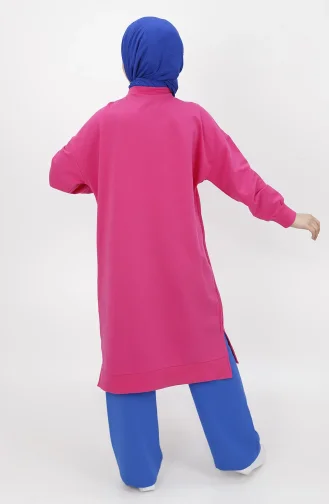 İki İplik Kumaş Uzun Basic Sweat 30645-01 Fuşya