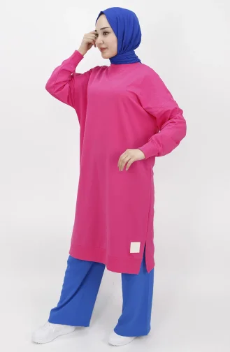İki İplik Kumaş Uzun Basic Sweat 30645-01 Fuşya