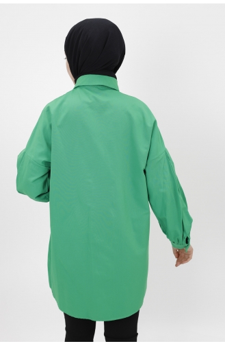 Kedi Desenli Poplin Kumaş Tunik Gömlek 23057-04 Yeşil