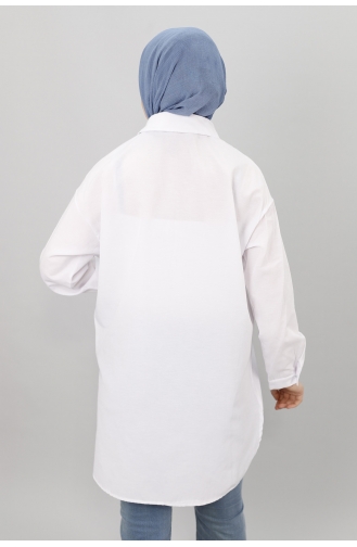 Kot Cep Detayli Poplin Kumaş Tunik Gömlek 23071-01 Beyaz