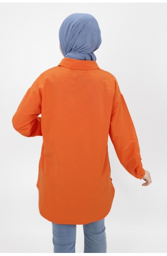 Kot Cep Detayli Poplin Kumaş Tunik Gömlek 23071-02 Oranj