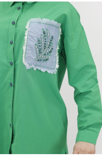 Kot Cep Detayli Poplin Kumaş Tunik Gömlek 23071-03 Yeşil