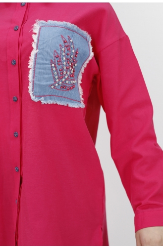 Kot Cep Detayli Poplin Kumaş Tunik Gömlek 23071-04 Fuşya