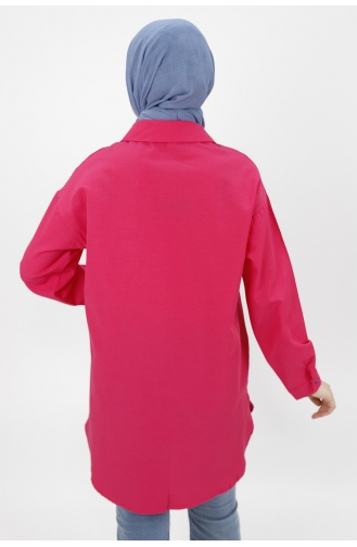 Kot Cep Detayli Poplin Kumaş Tunik Gömlek 23071-04 Fuşya