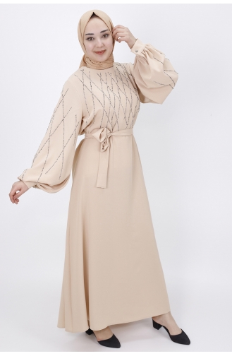 Beige Hijab Evening Dress 2041-02