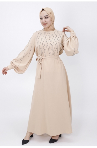 Beige Hijab Evening Dress 2041-02