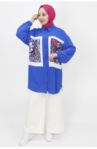 Motifli Salaş Tunik Gömlek 10228-02 Saks