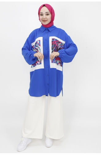 Motifli Salaş Tunik Gömlek 10228-02 Saks