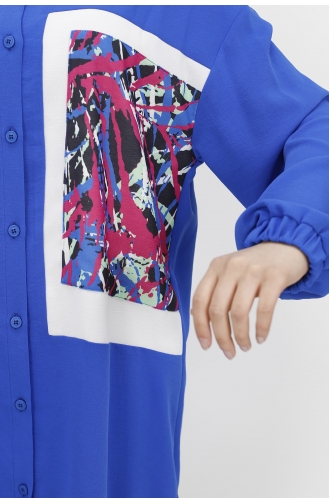 Motifli Salaş Tunik Gömlek 10228-02 Saks