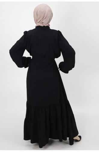 Taş Detayli Bürümcük Kumaş Elbise 2039-02 Siyah