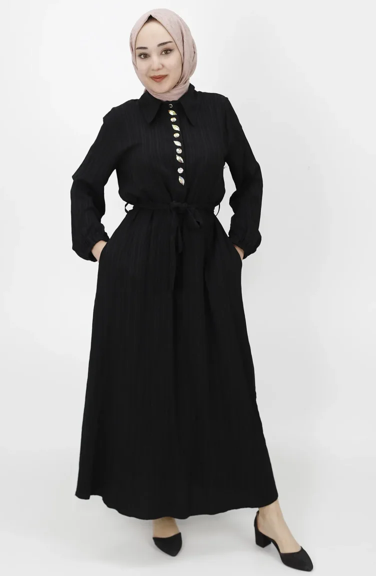 Schwarz Hijab Kleider 2039-02