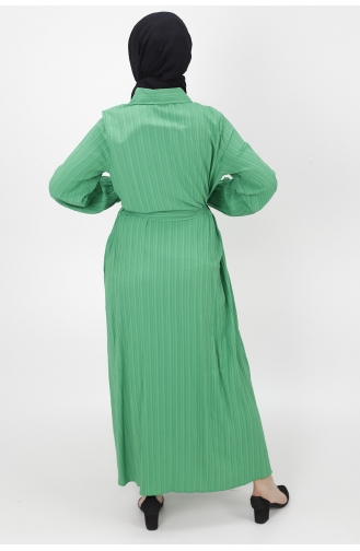 Taş Detayli Bürümcük Kumaş Elbise 2039-03 Yeşil
