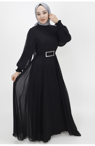 Black Hijab Evening Dress 10003-02