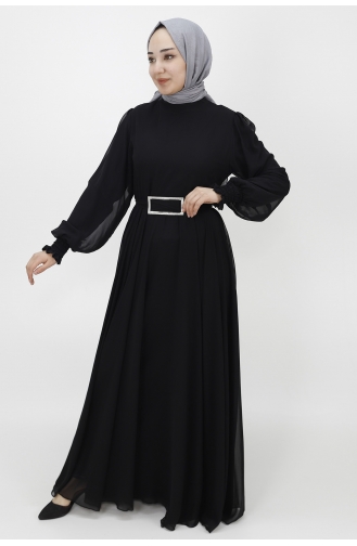 Black Hijab Evening Dress 10003-02