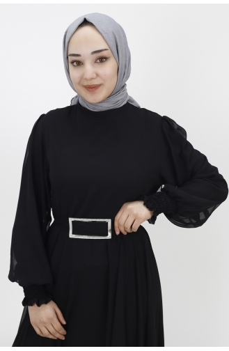 Black Hijab Evening Dress 10003-02