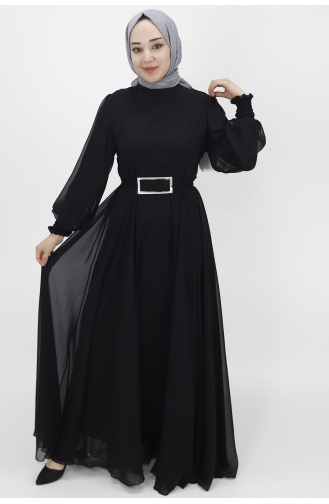 Black Hijab Evening Dress 10003-02