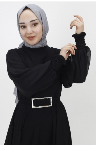 Black Hijab Evening Dress 10003-02