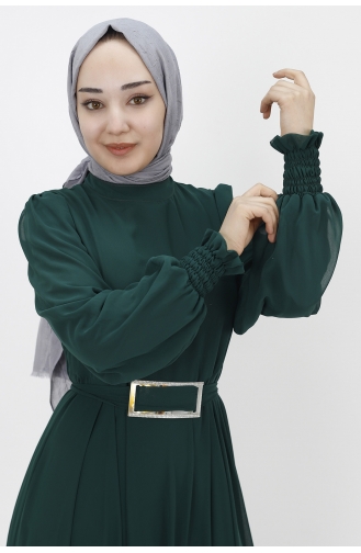 فساتين سهرة بتصميم اسلامي أخضر زمردي 10003-04