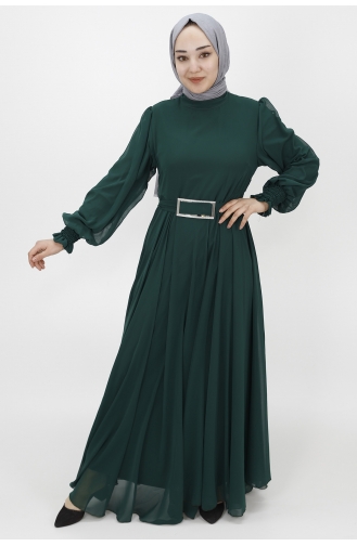 Emerald Green Hijab Evening Dress 10003-04
