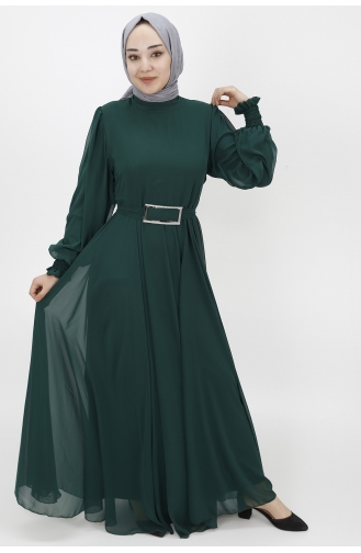 Emerald Green Hijab Evening Dress 10003-04