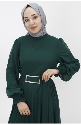 Emerald Green Hijab Evening Dress 10003-04