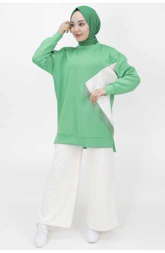 İki İplik Kumaş Zincir Detayli Sweat 23213-01 Yeşil