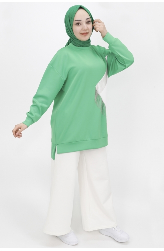 İki İplik Kumaş Zincir Detayli Sweat 23213-01 Yeşil