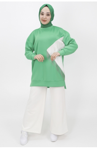 İki İplik Kumaş Zincir Detayli Sweat 23213-01 Yeşil