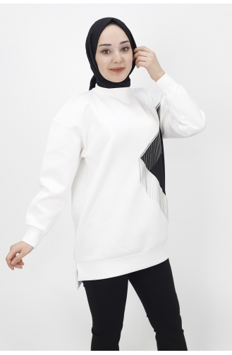 İki İplik Kumaş Zincir Detayli Sweat 23213-02 Ekru