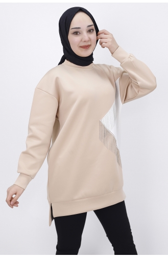 İki İplik Kumaş Zincir Detayli Sweat 23213-04 Bej