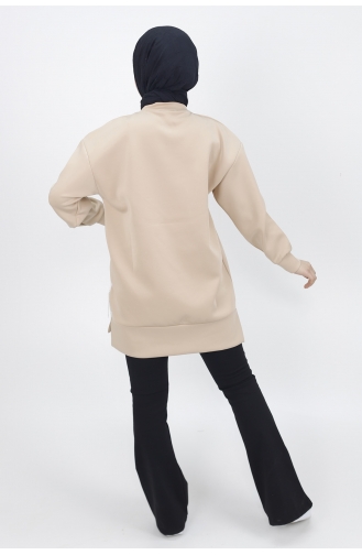 İki İplik Kumaş Zincir Detayli Sweat 23213-04 Bej