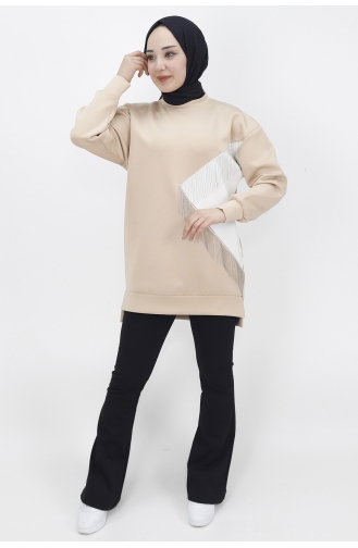 İki İplik Kumaş Zincir Detayli Sweat 23213-04 Bej