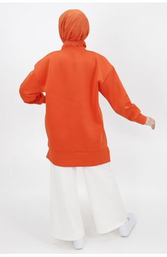 İki İplik Kumaş Zincir Detayli Sweat 23213-05 Oranj