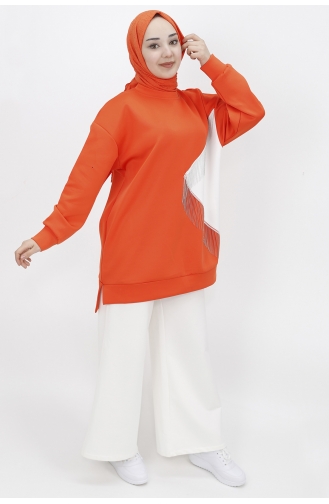 İki İplik Kumaş Zincir Detayli Sweat 23213-05 Oranj