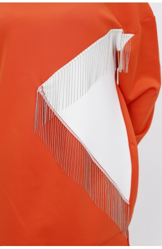 İki İplik Kumaş Zincir Detayli Sweat 23213-05 Oranj